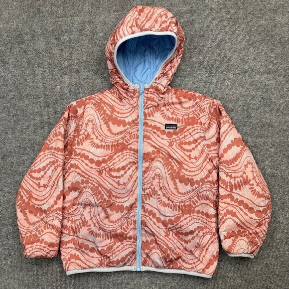 Patagonia Girls Down Sweater Hooded Jacket Sz M (10) Reversible Full Zip